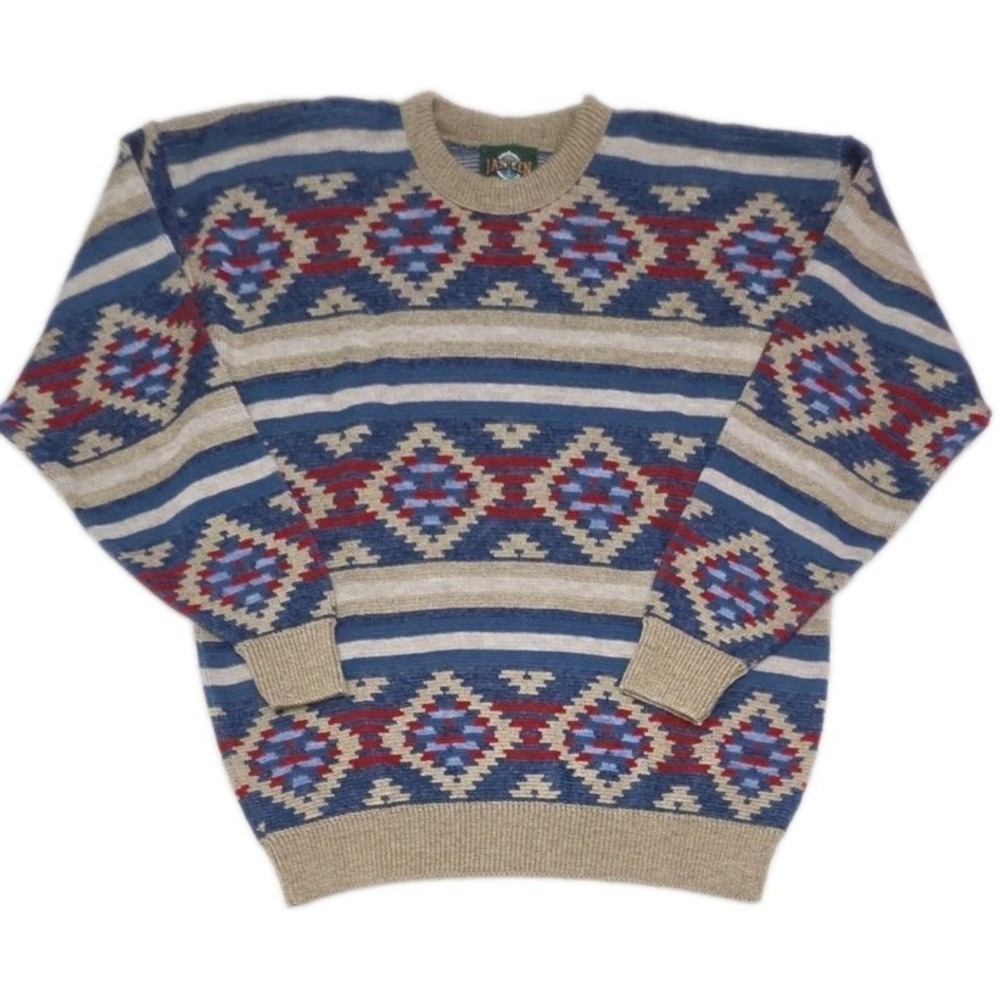 Jantzen Sweater Men Knit Grandpa Aztec 90s Vintage Made In USA XL